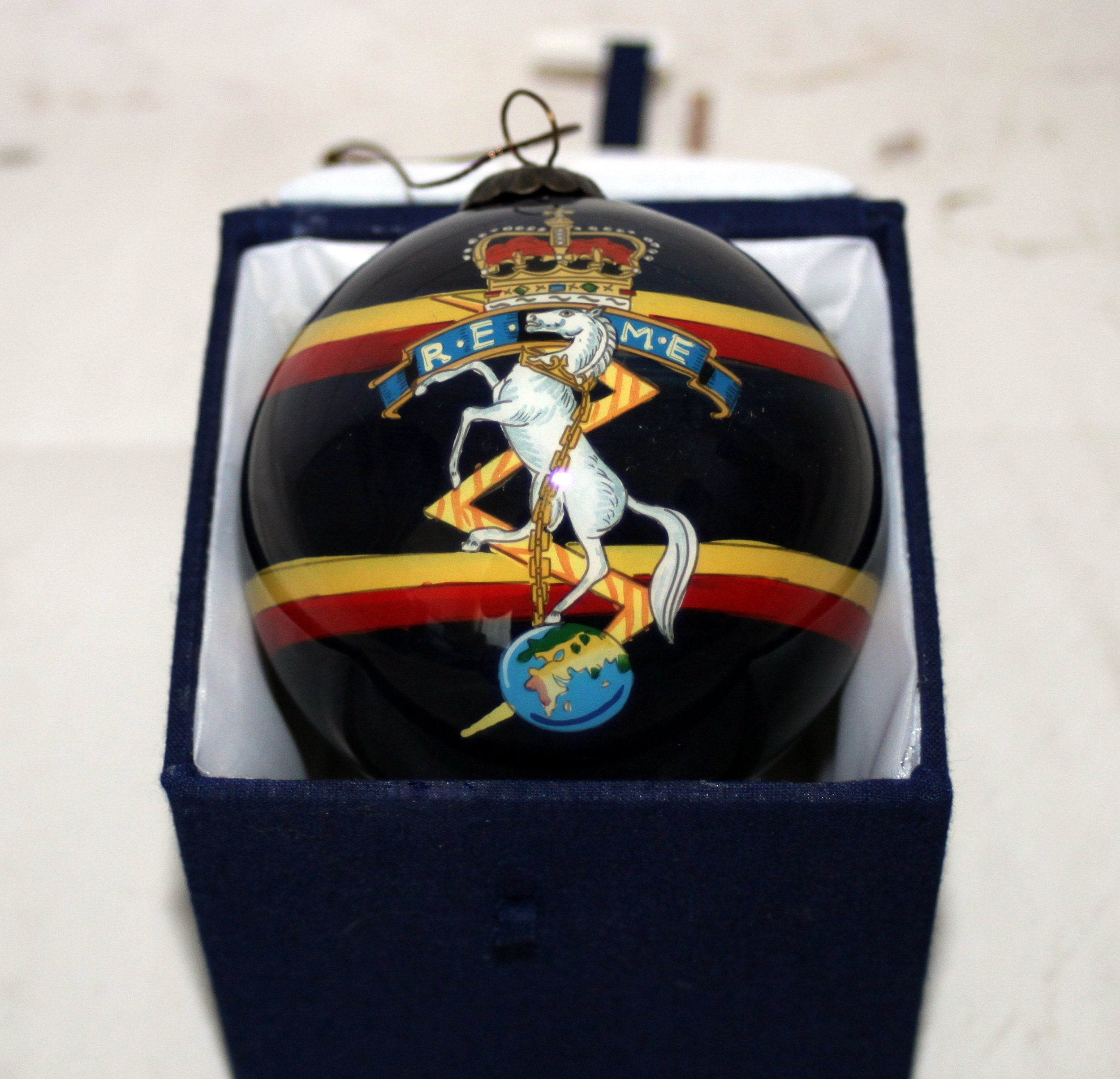 Beautiful Hand Painted Royal Electrical and Mechanical Engineers(REME) Commemorative Glass Bauble. (Queen's or King's Crown) (Copy)