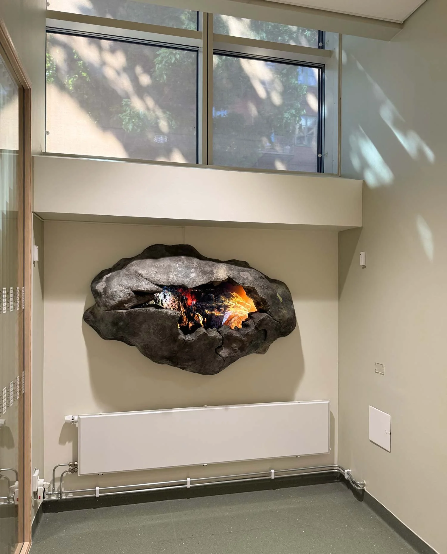 Installation view of the artwork "Bergsklyfta" (Cleft) by Oscar Furbacken, at Ersta Hospital Stockholm