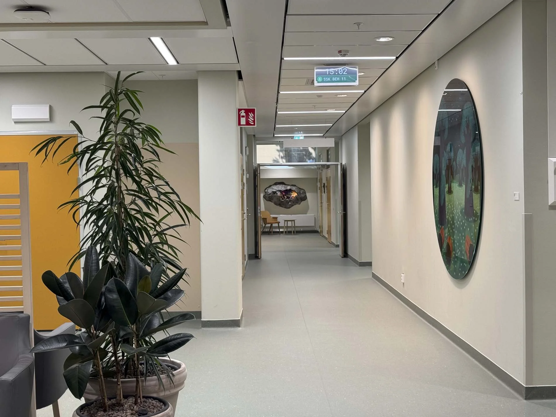 Installation view of Oscar Furbacken's site specific artwork "Cleft" (Bergsklyfta) at Ersta Hospital 2026