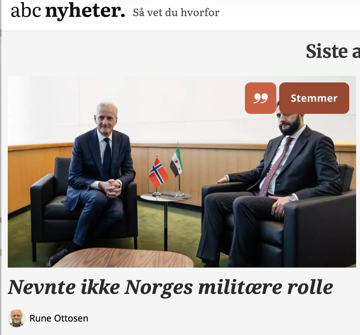 Kronikk i ABC-nyheter om Norge i Syria
