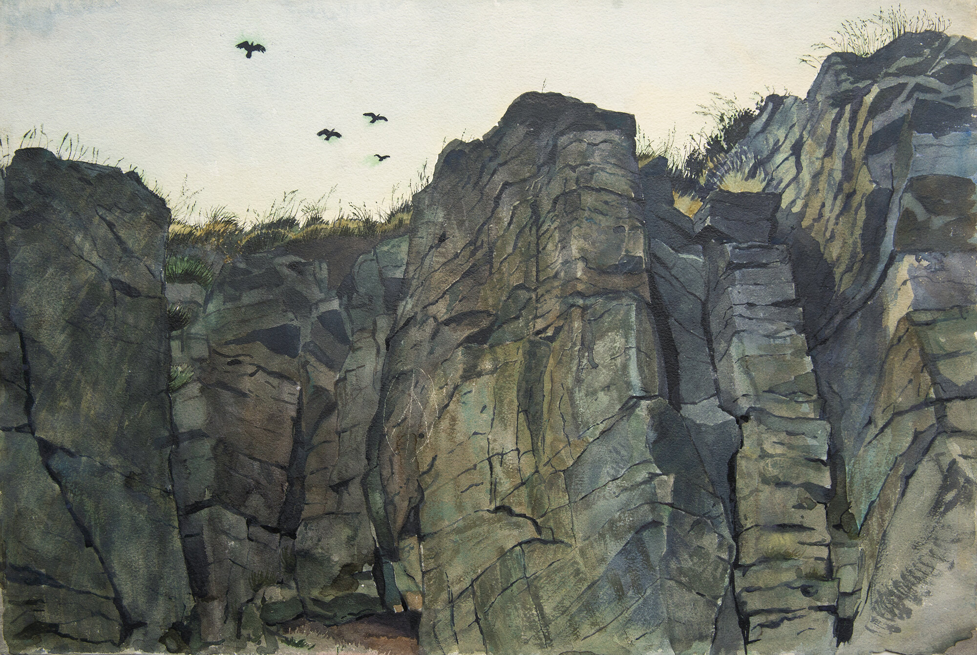 High Peak Gritstone. Watercolour, 39 x 58 cm.