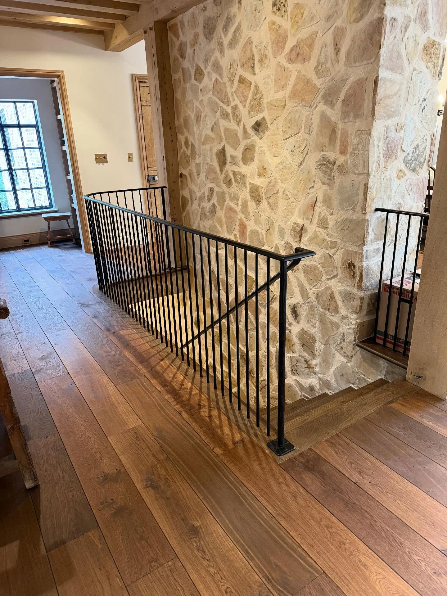 Another railing in a fully furnished house ! Love how we contoured the cap rail to keep it continuous! Fun one for @the_beardedwelder and I to figure out ! Super cool projects at this house . #customrailing #customfabrication #ldcmade