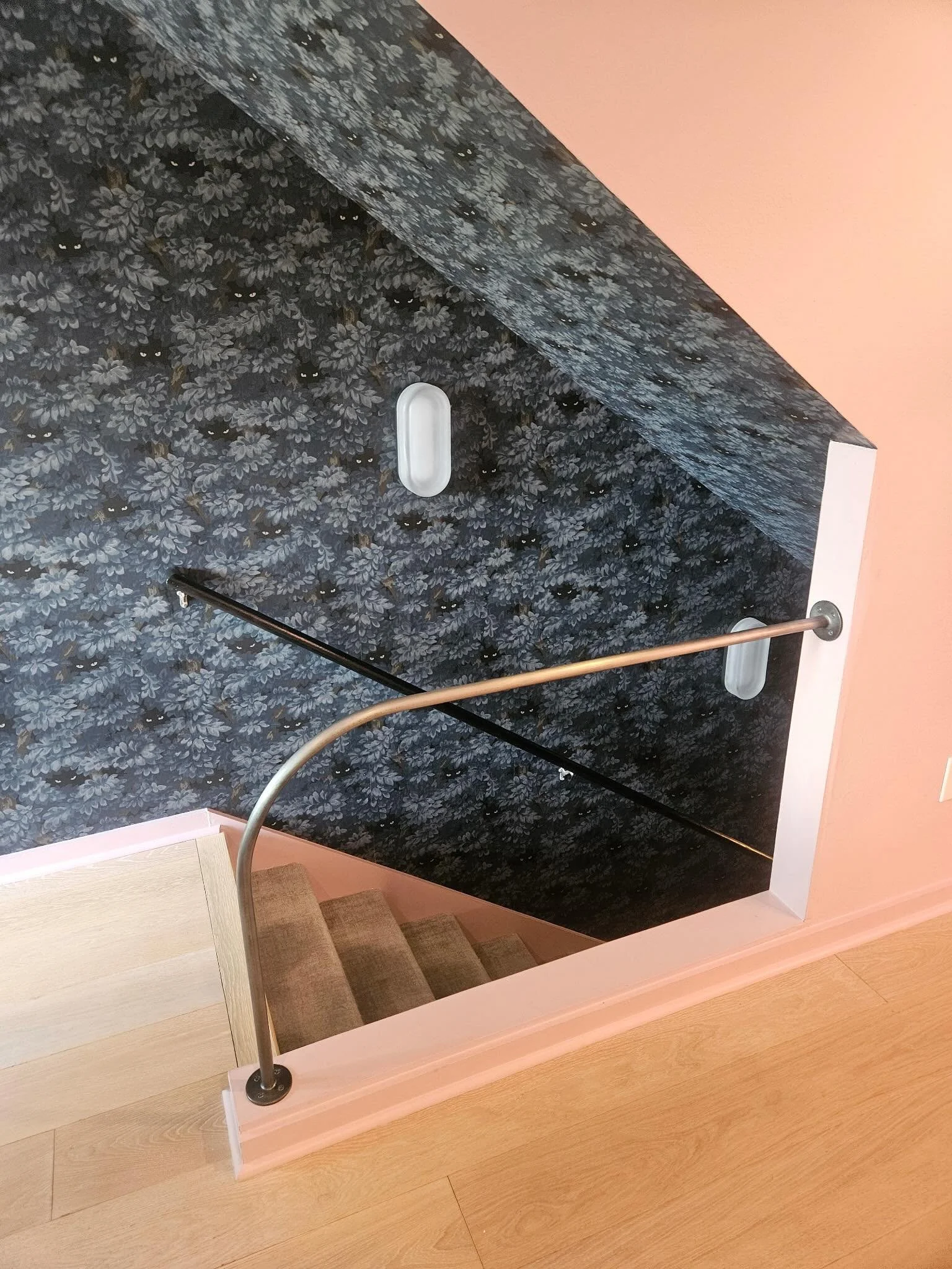 Super fun Contemporary steel rail we installed yesterday! Actually digging how simple and clean these turned out. We brought them back to a silver finish and applied a darker overspray and grained them in a linear fashion. Pretty cool if you ask me !