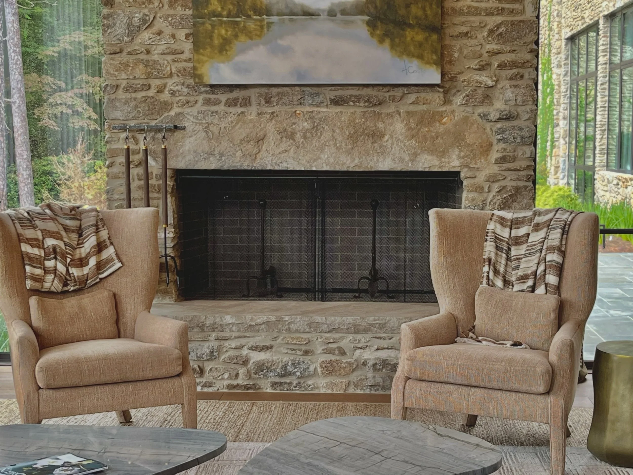 Three sets of custom &ldquo;Fire Curtains&rdquo; went in at Lake Rabun yesterday. We also fabricated a super cool heavy duty fire-basket. It&rsquo;s super old school looking and we love it !  Our design makes it appear as the curtain is just floating