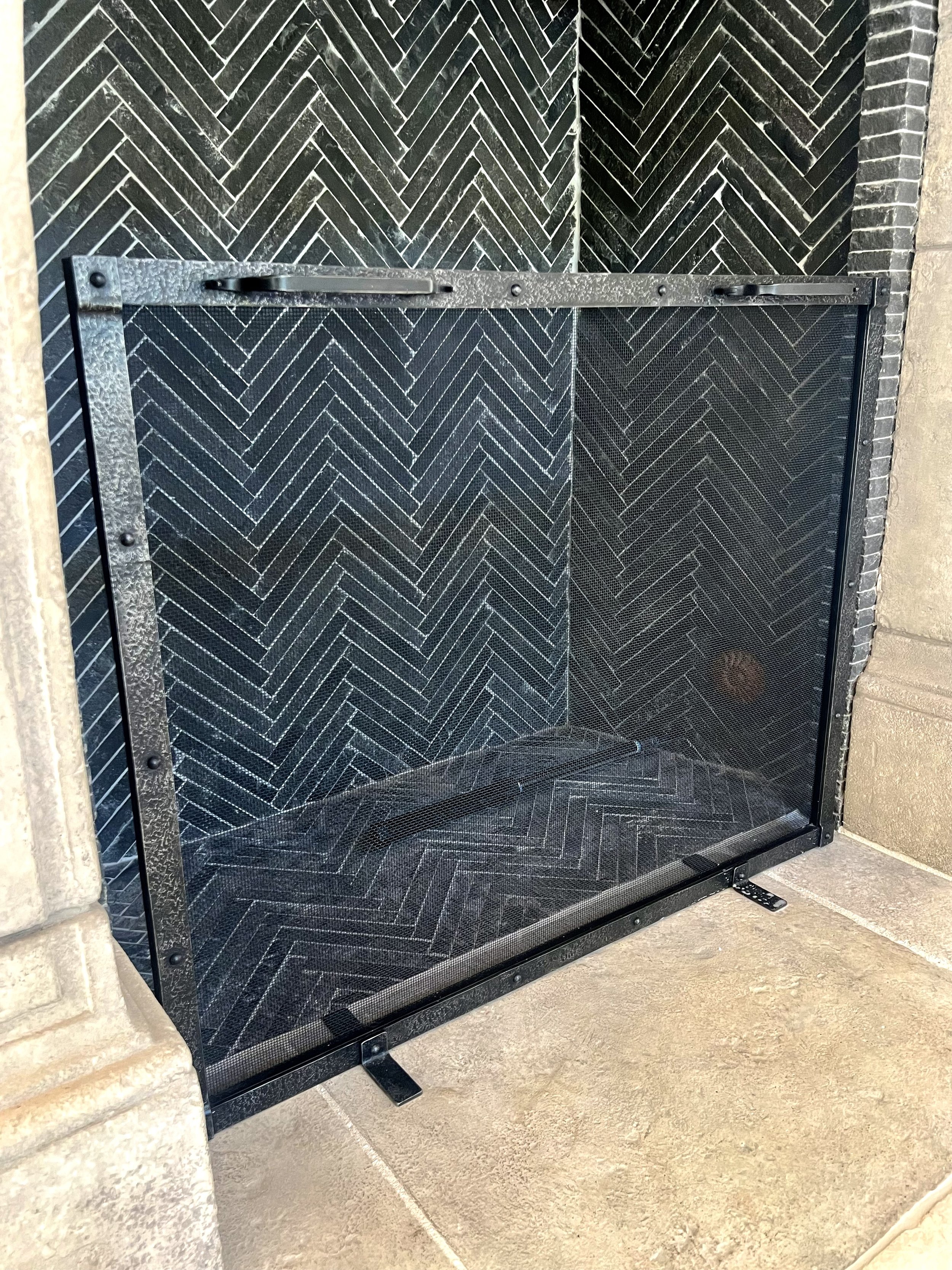 Standing Fire Screen with Forged Metal Texture