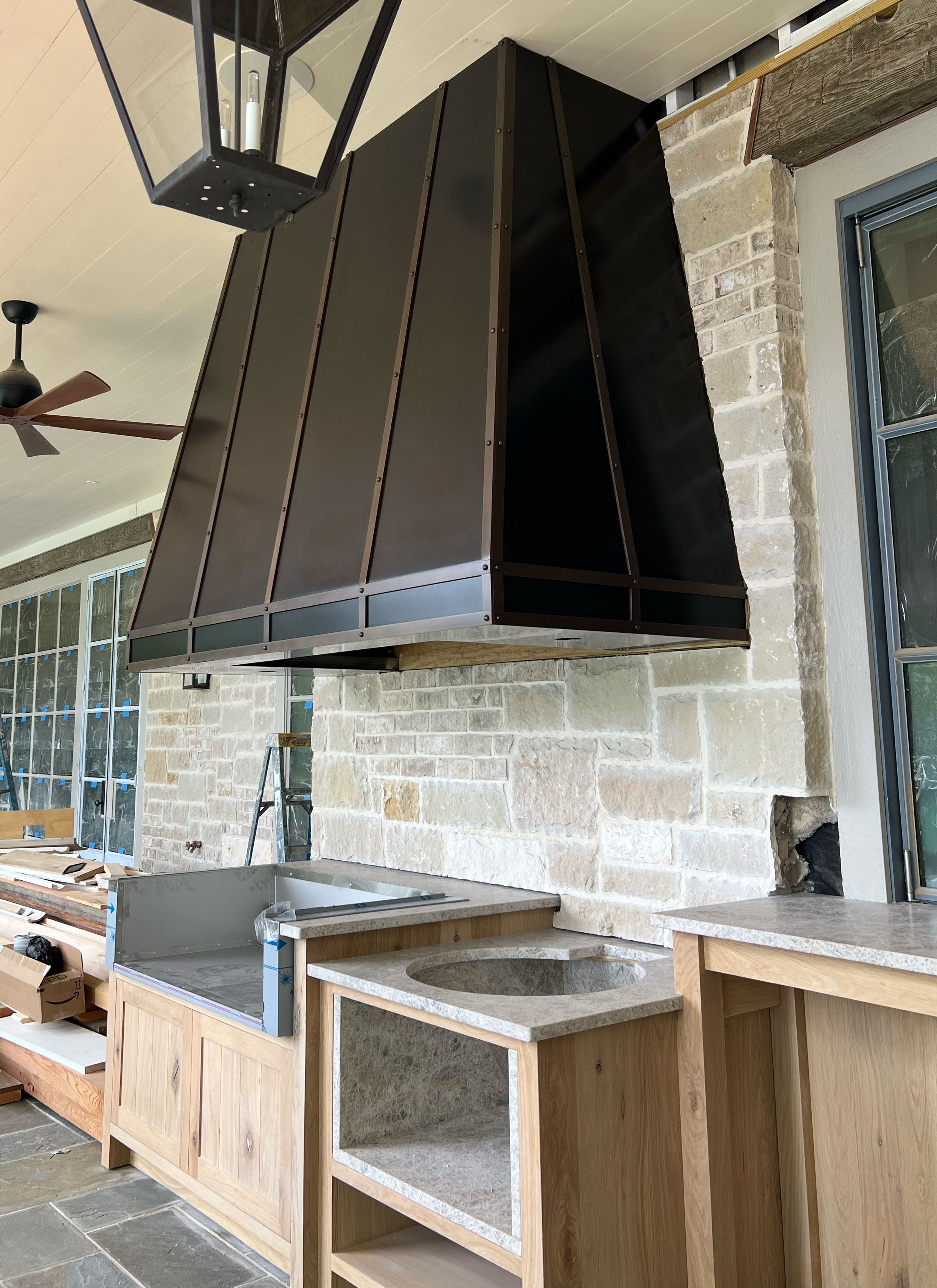 Oversized Hand Patinated Zinc and Brass Vent Hood
