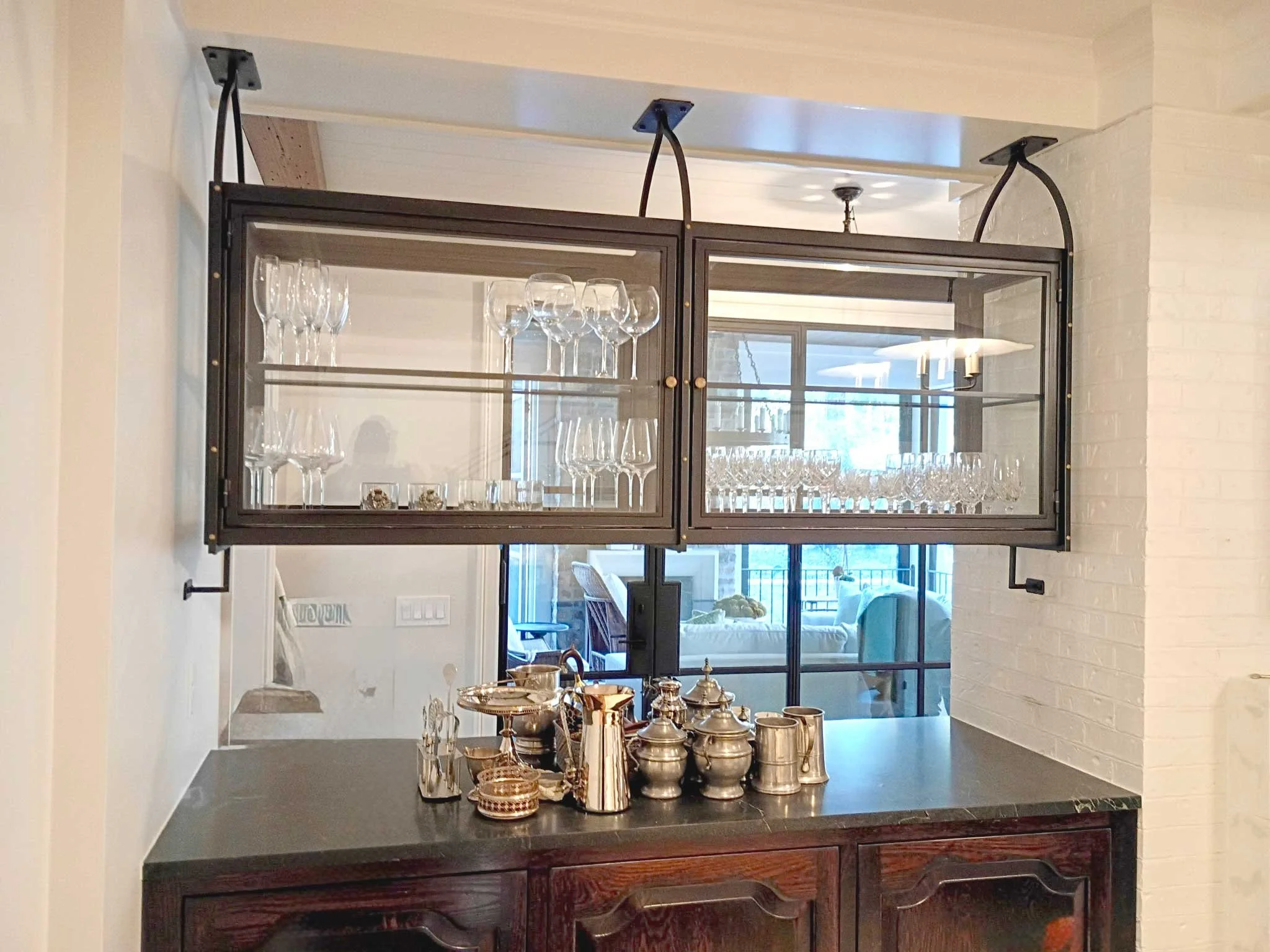 Custom Metal Bar Cabinet with Glass Doors