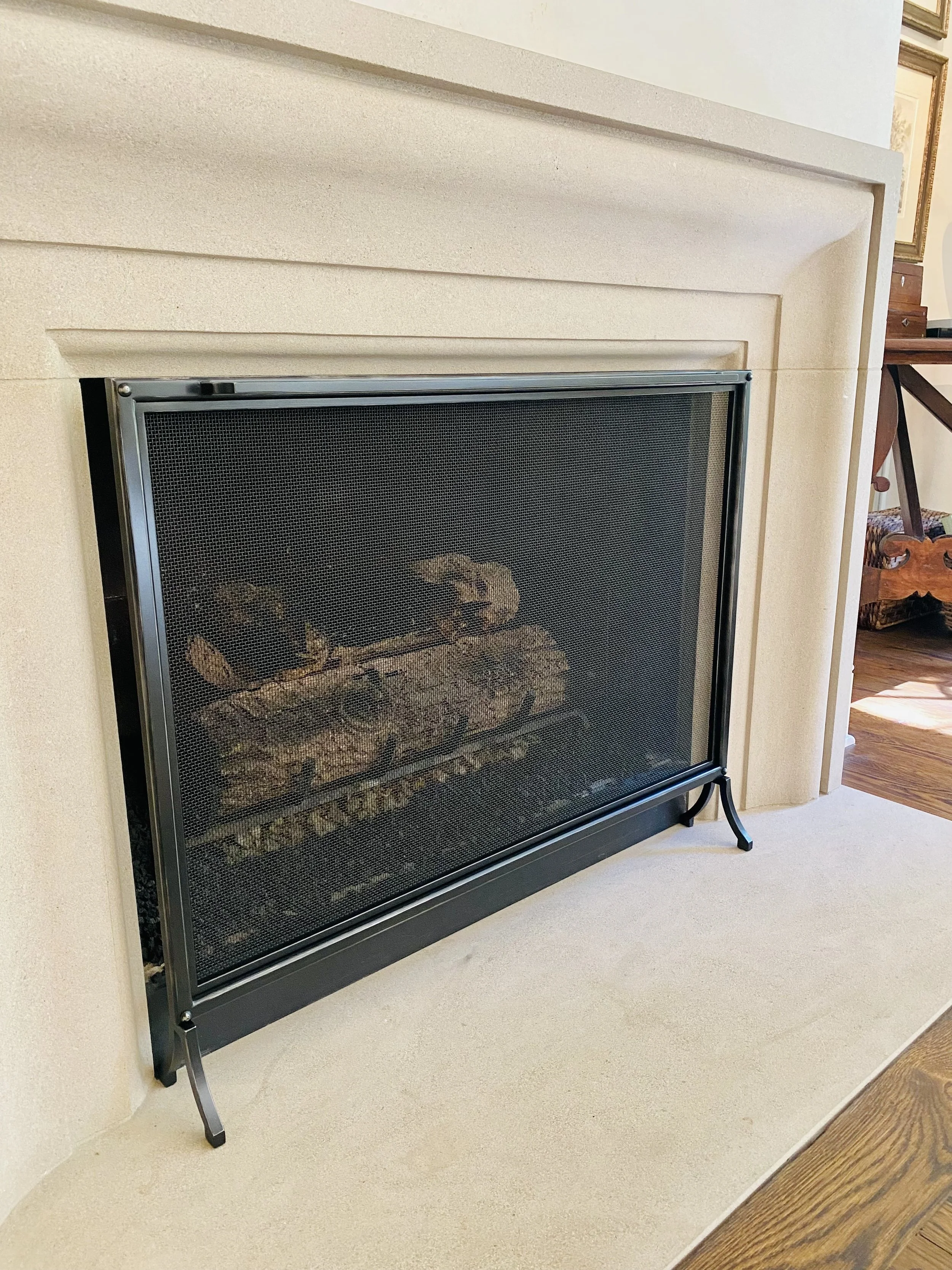 Standing Fire Screen with Forged Feet