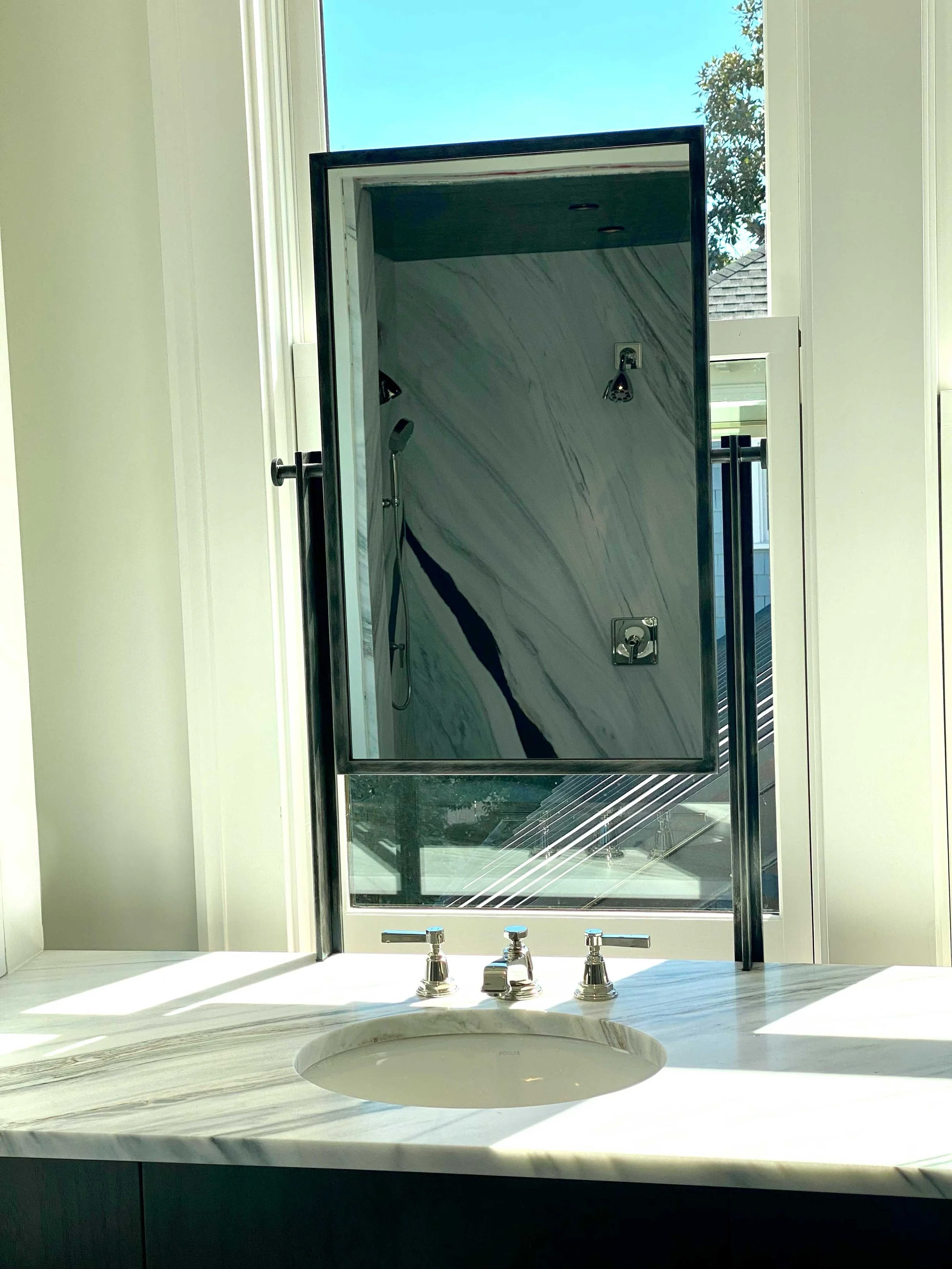 Pair of Metal Framed Mirrors with Adjustable Angle - View 4