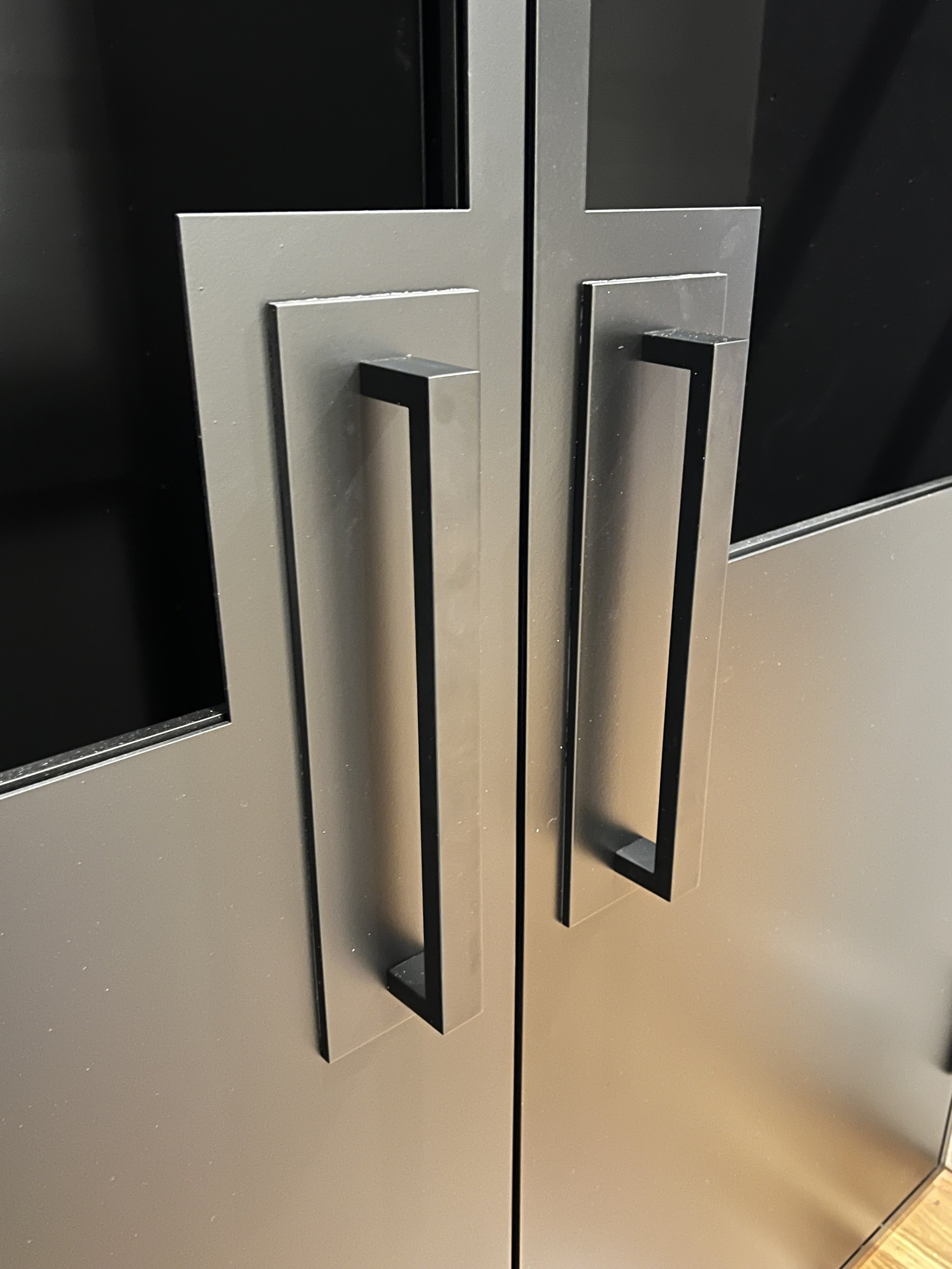 Custom Metal Built-in Shelving Unit with French Doors - Detail