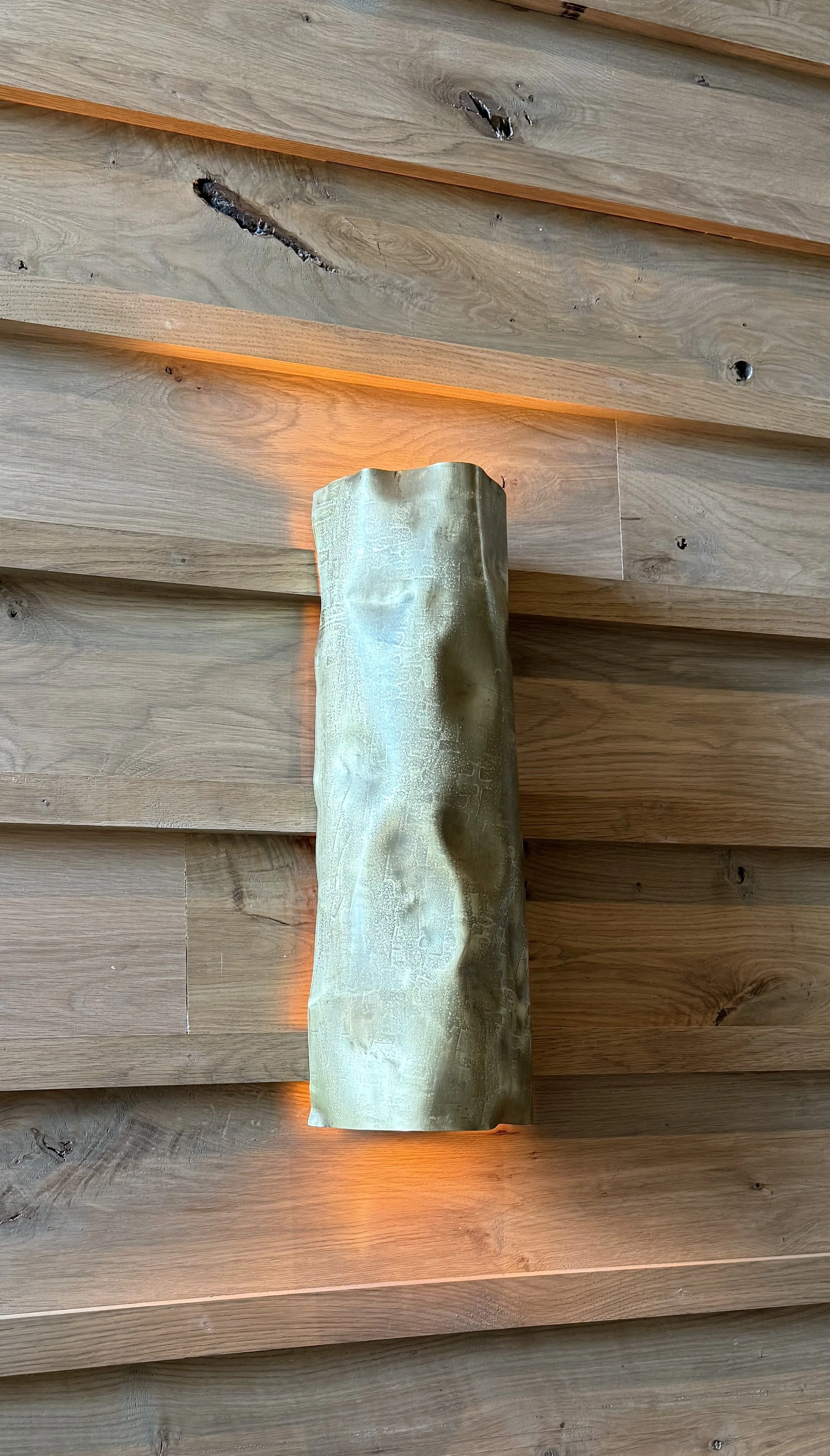 Large Patinated Brass - "Crushed" Sconces