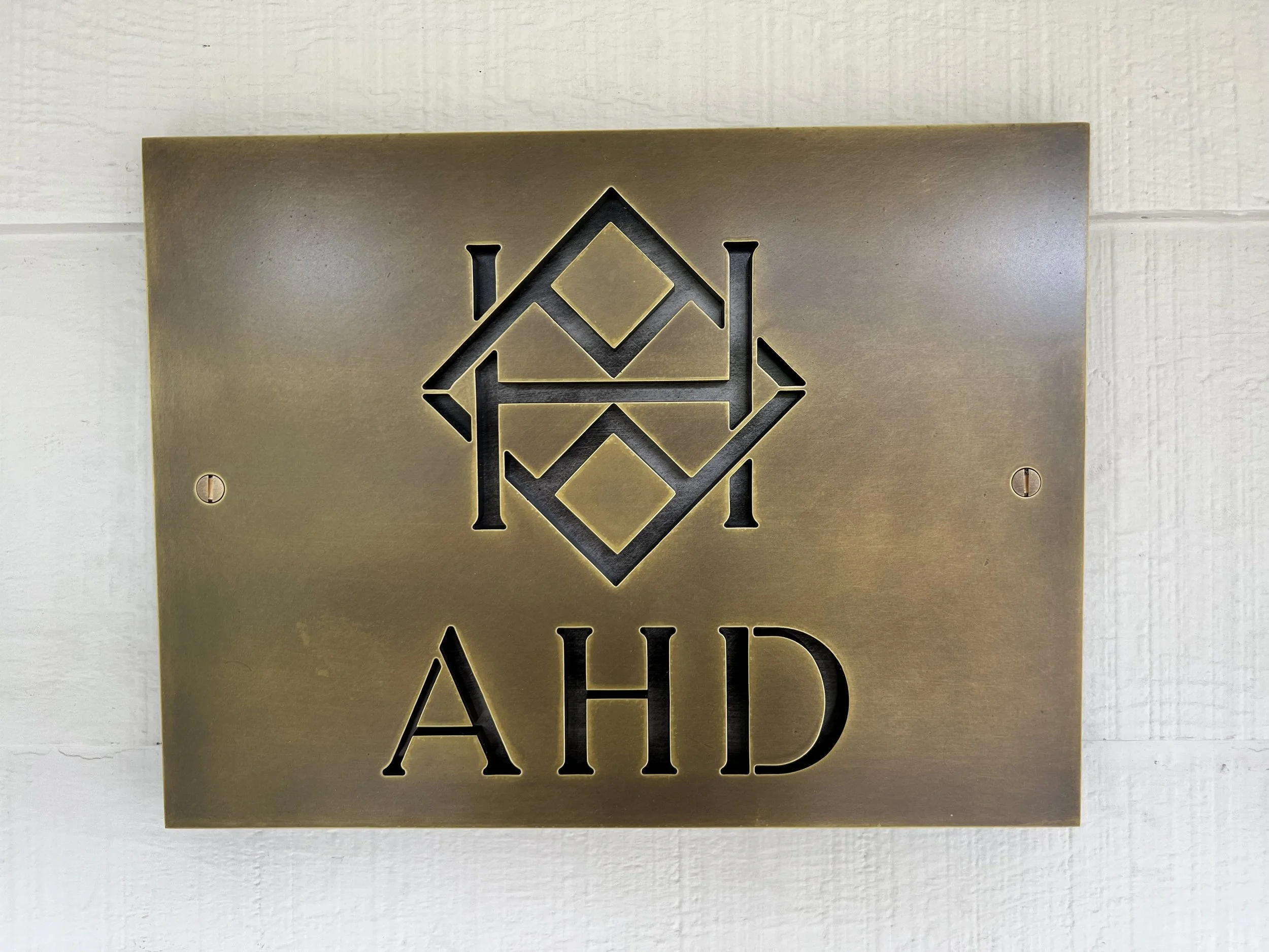 Patinated Brass Business Sign