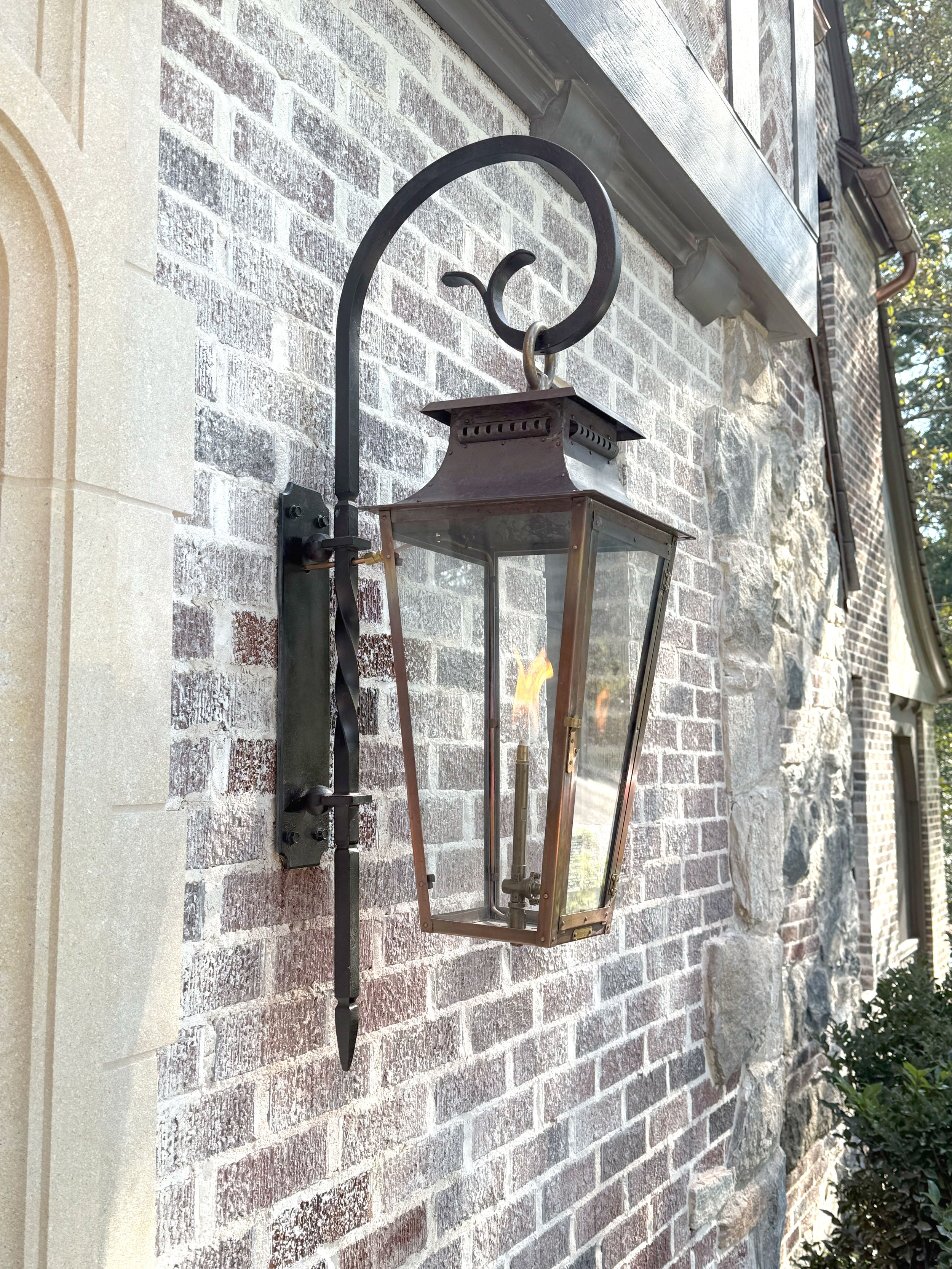 Forged Metal and Copper Gas Lantern