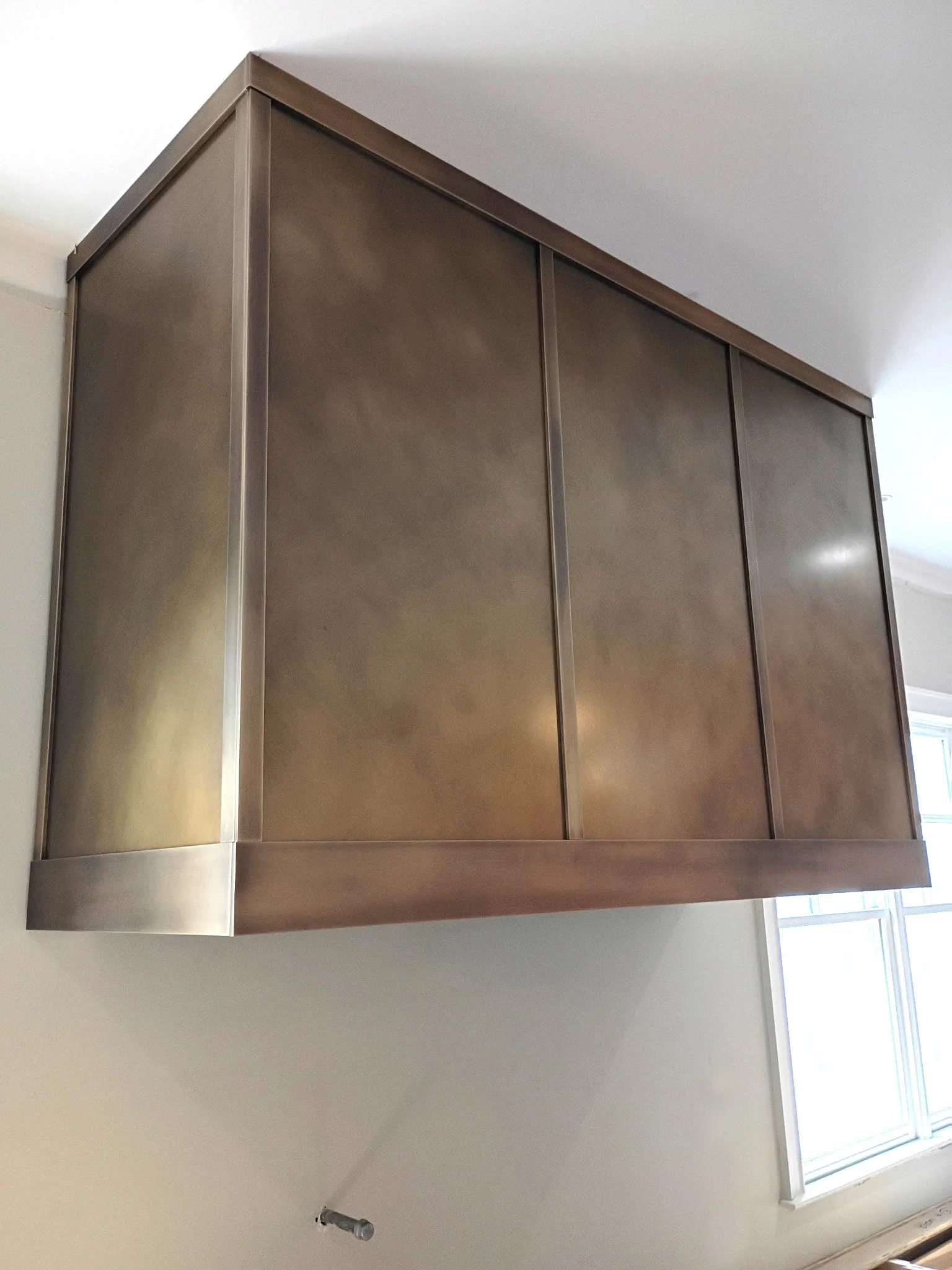 Hand Patinated Brass Vent Hood with Straps