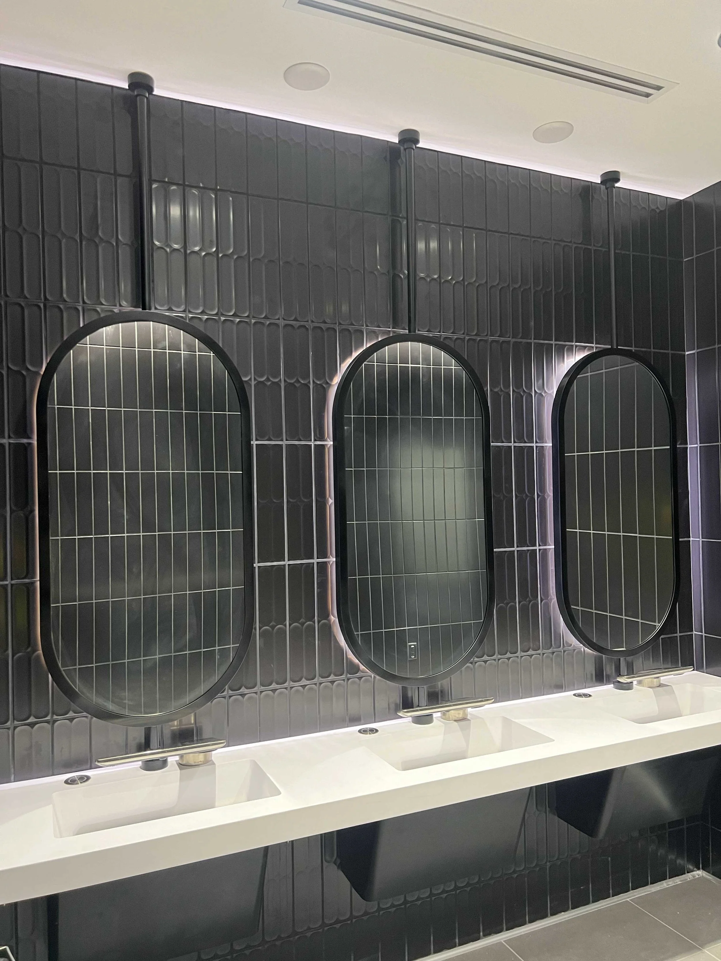 Pill Shaped, Back-Lit, Metal Frame Mirrors