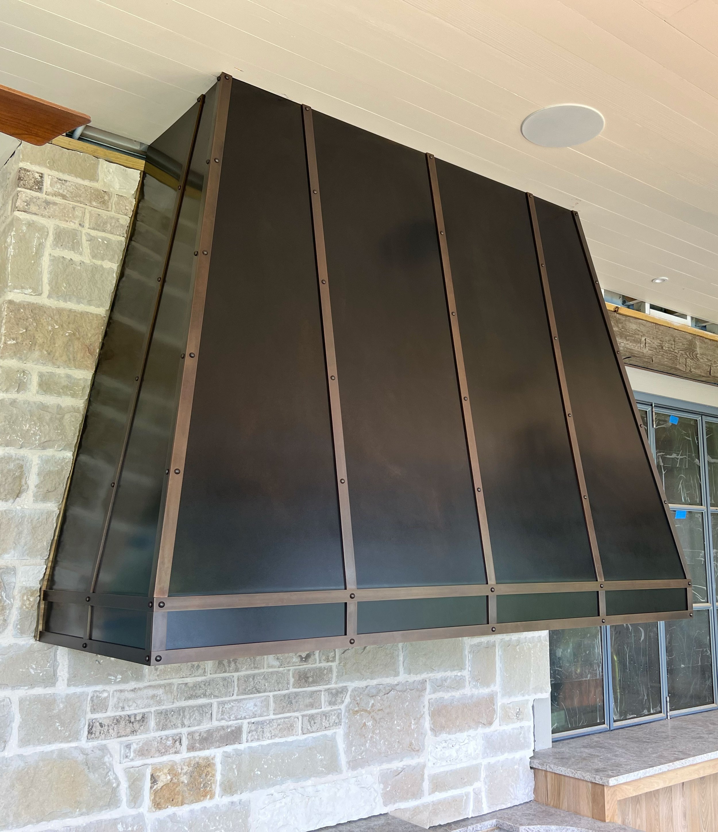 Oversized Hand Patinated Zinc and Brass Vent Hood