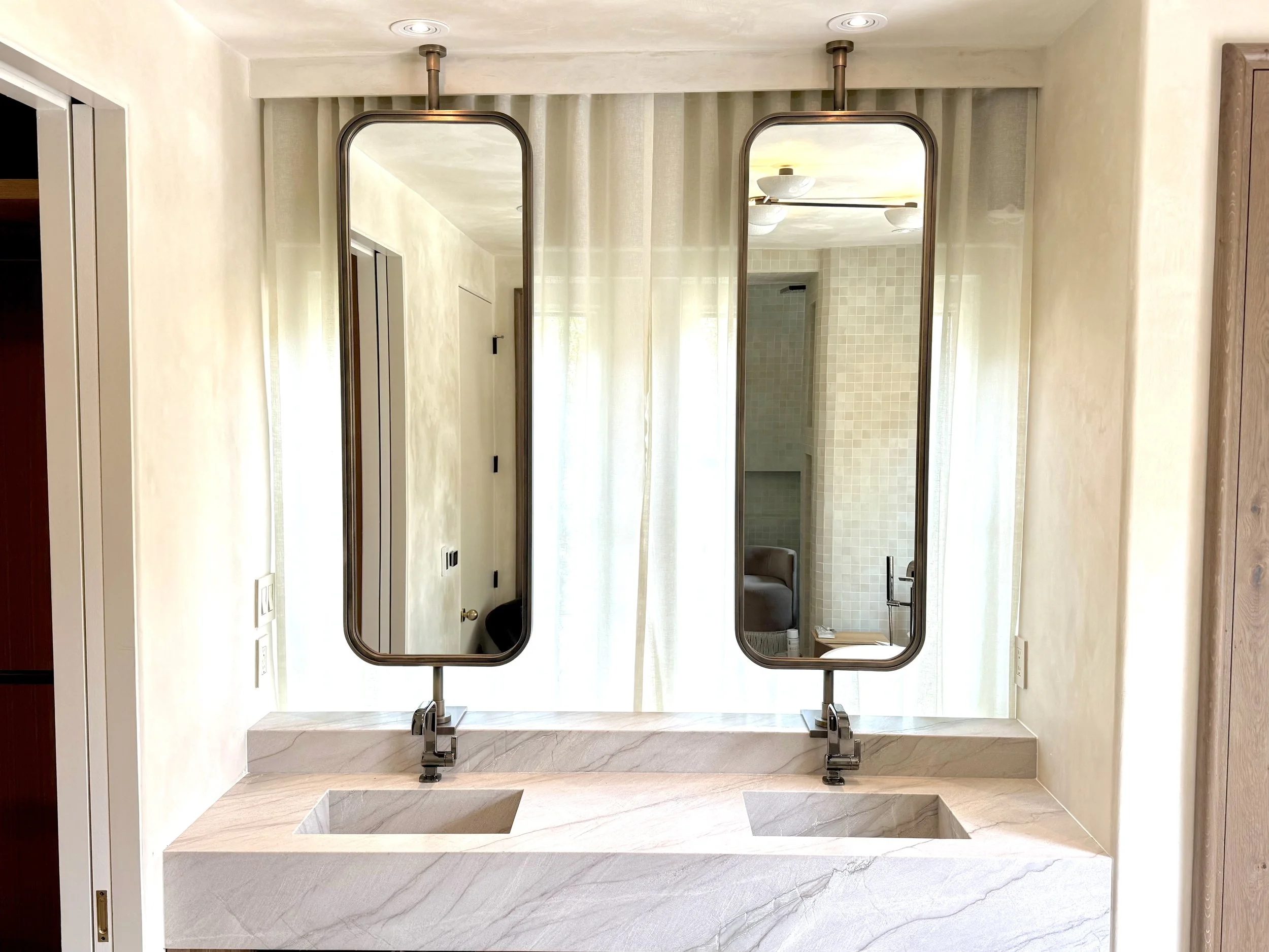 Pair of Patinated Brass Framed Mirrors - View 1
