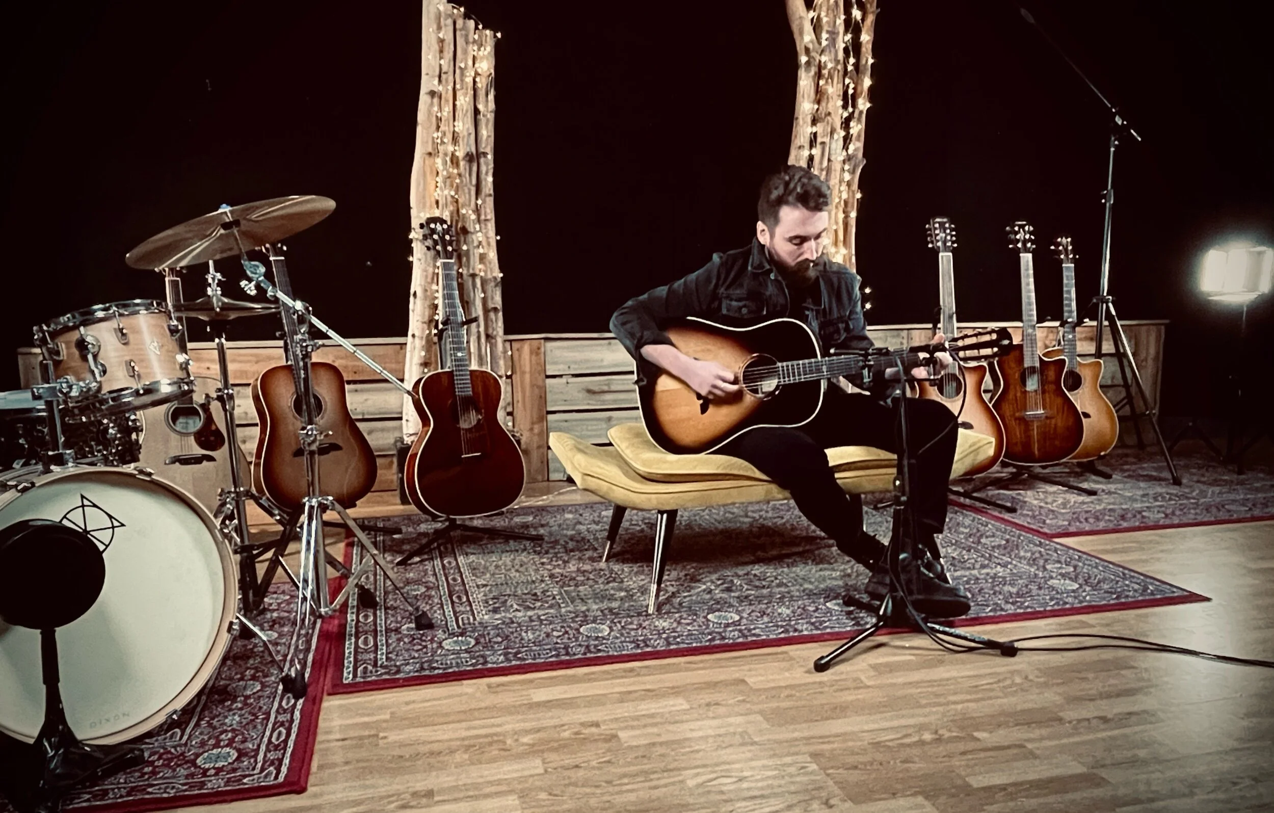 Tim in the studio for Alvarez Guitars