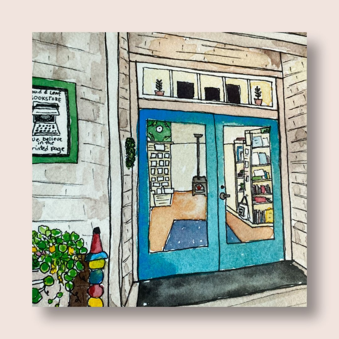 Cloud &amp; Leaf Bookstore – Watercolor &amp; Line Art Print