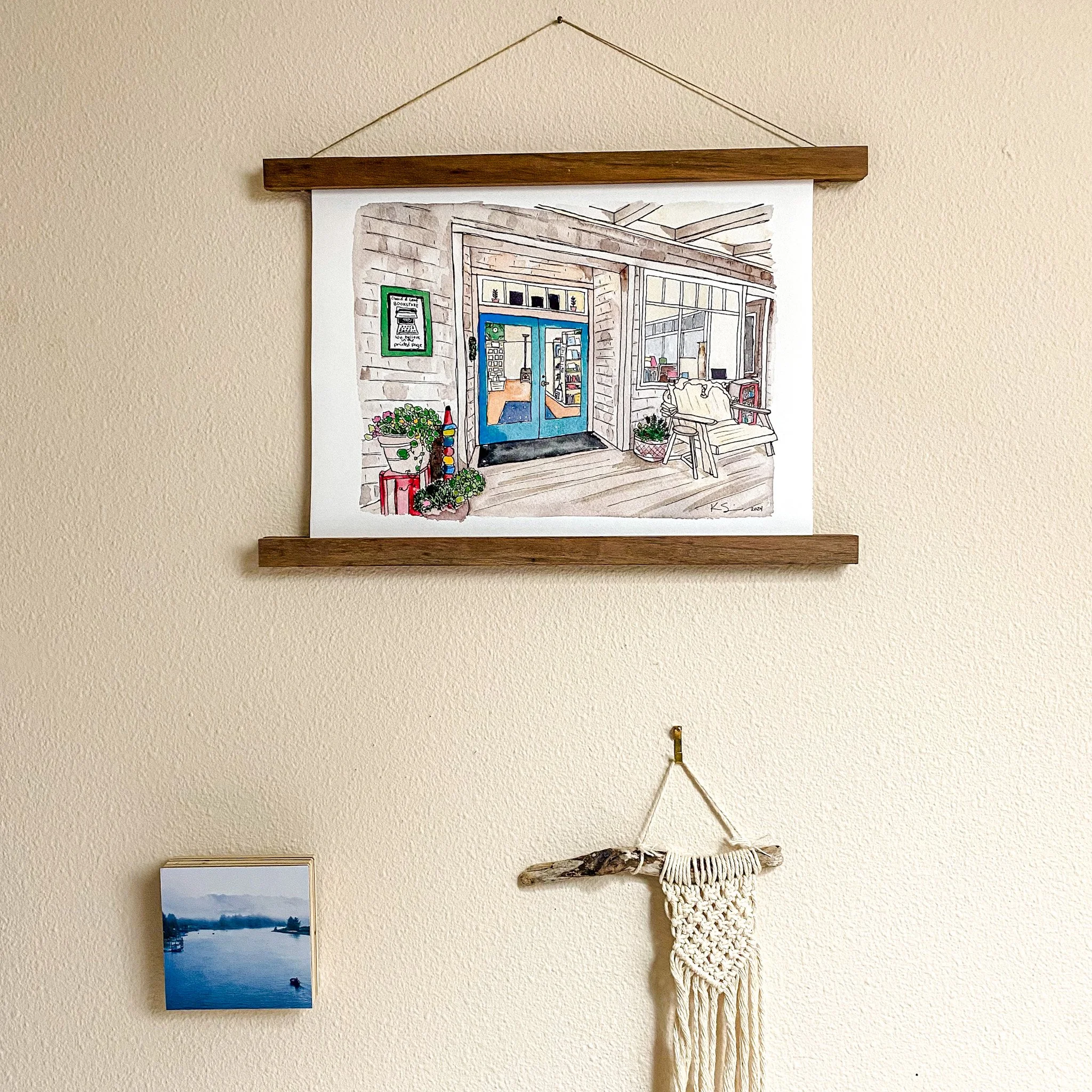Cloud &amp; Leaf Bookstore – Watercolor &amp; Line Art Print