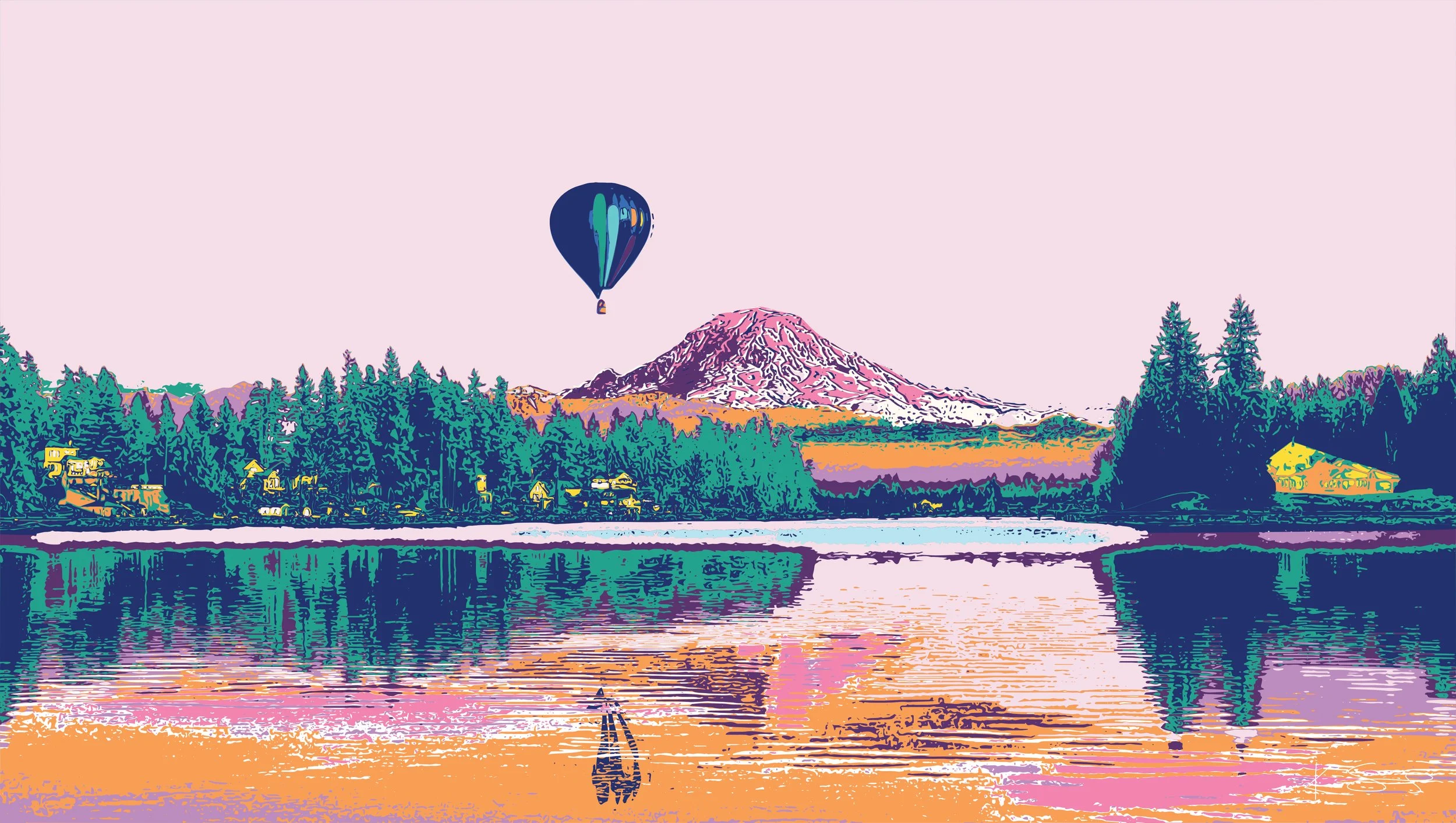 Mt. Rainer: New landscape prints by Katie Simmons in warm lavender, peach, and sunset tones.