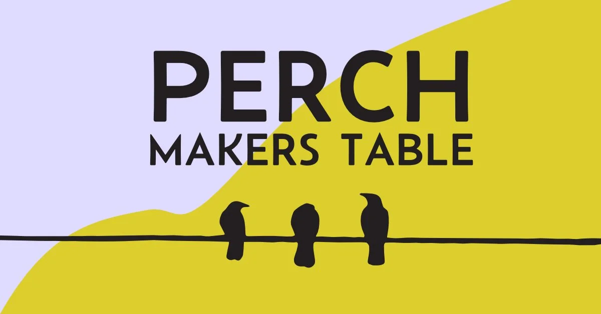 Perch Makers Table logo with Neahkahnie Mountain and 3 crows on a line.
