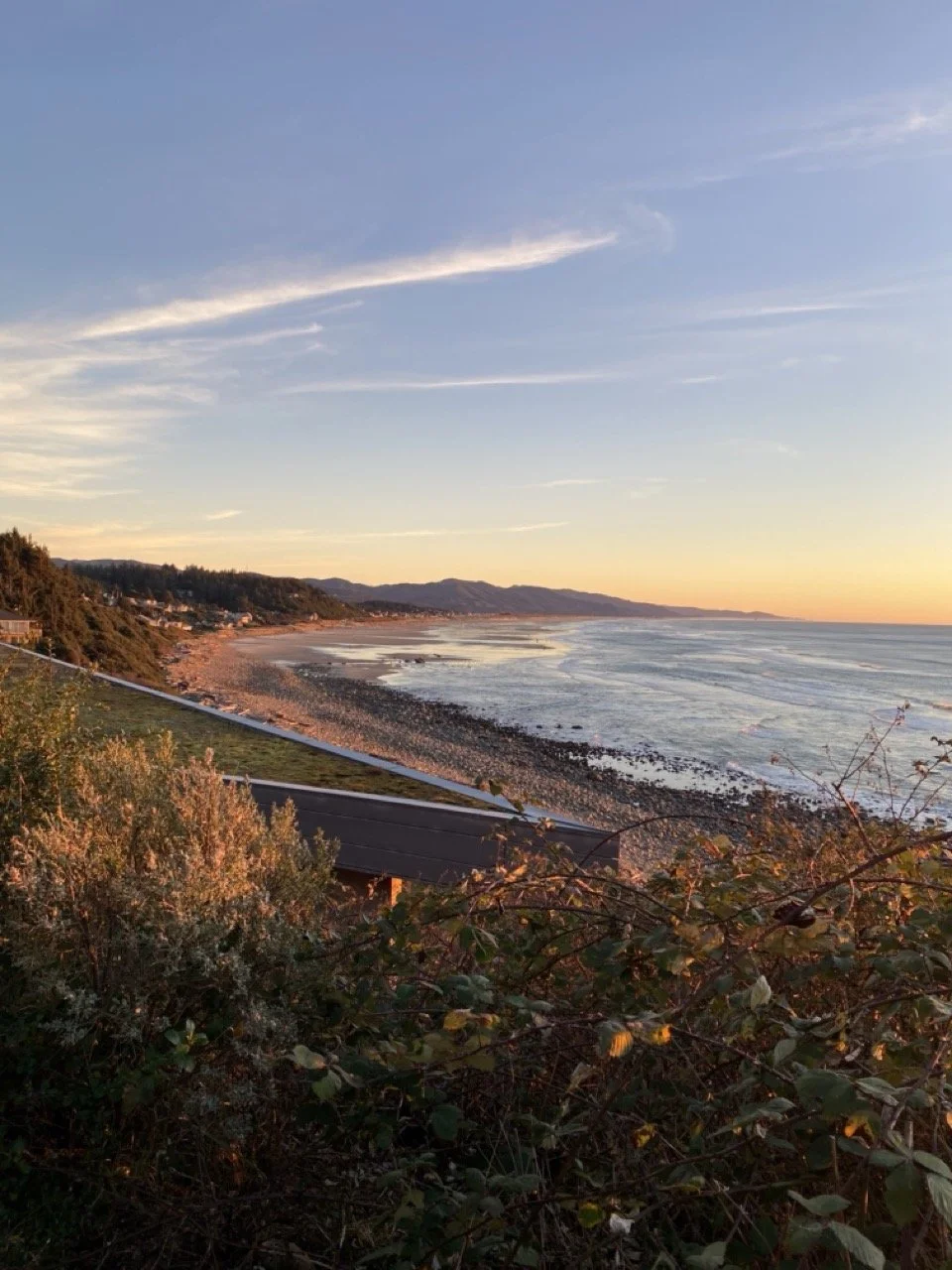 Sunset coastal beach view of my town, Manzanita, Oregon. Picture by Katie Simmons