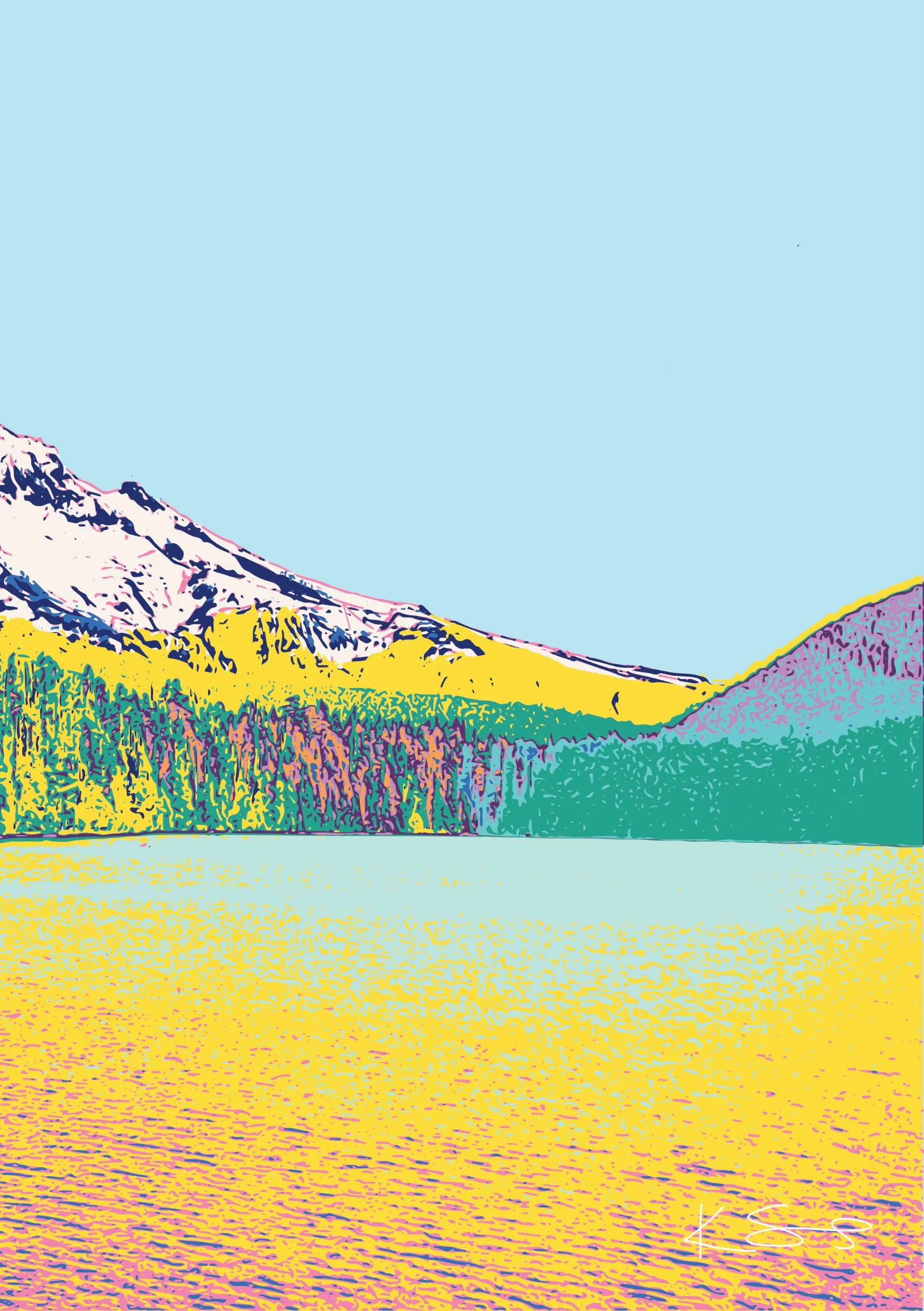 Left 1/2 Page -Bright, modern landscape - Mt. Hood, Oregon from lost lake. Perch Handmade