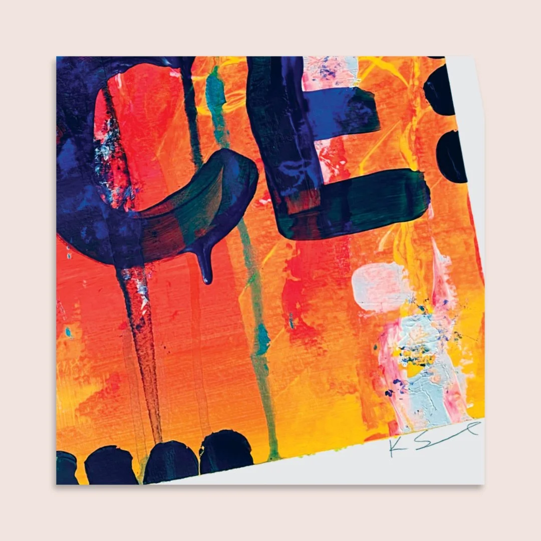 Close‑up of FUK ICE protest print showing paint drip details and artist’s signature