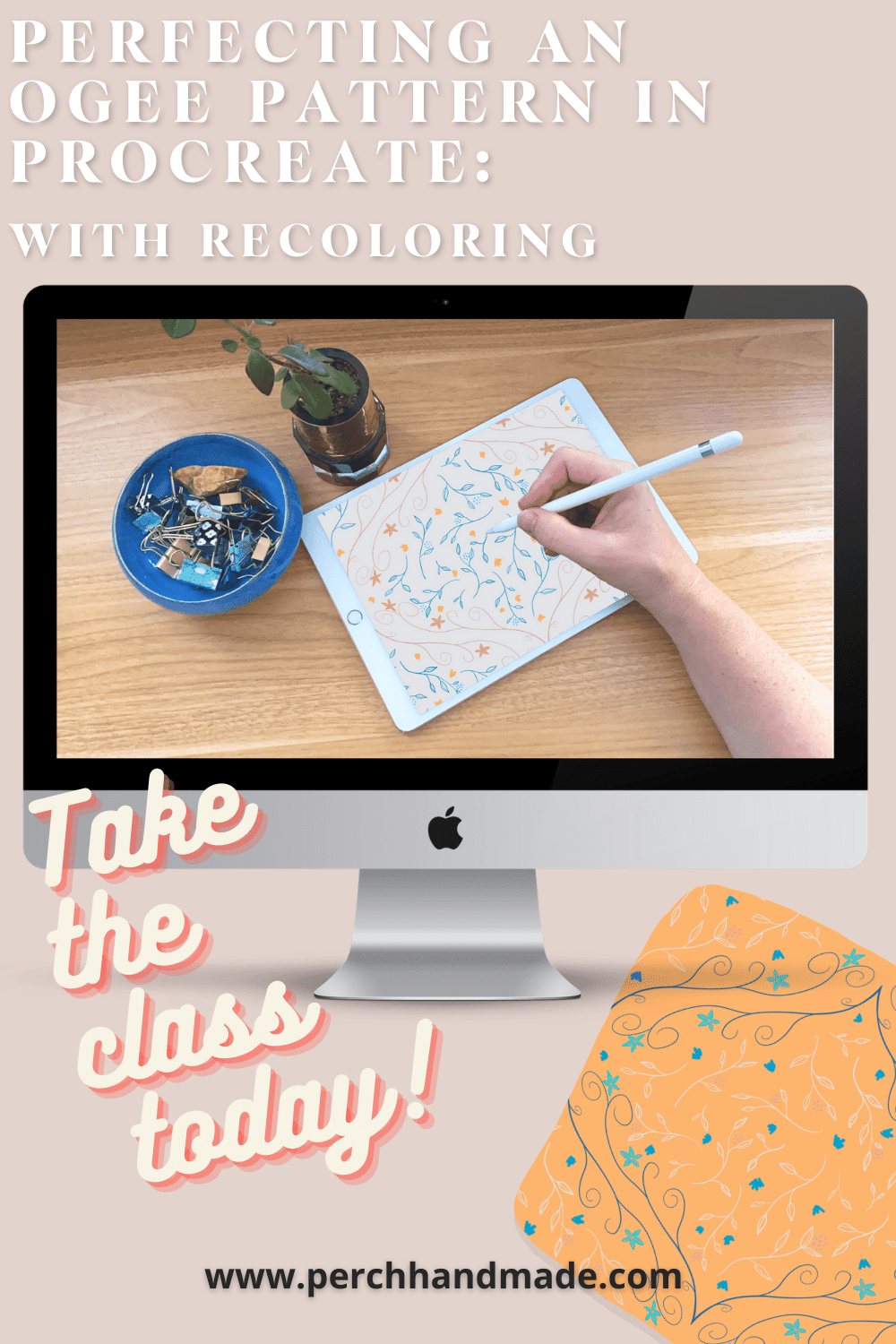 Person drawing a design while taking an Ogee pattern class on their iPad. Take the class today!