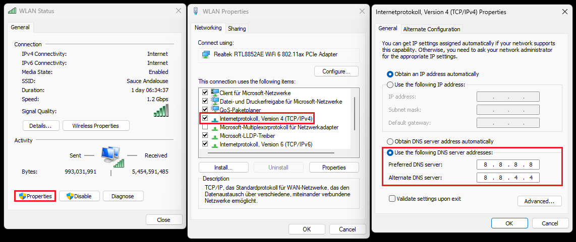 change dns server addresses