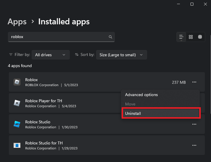uninstall Roblox on Windows