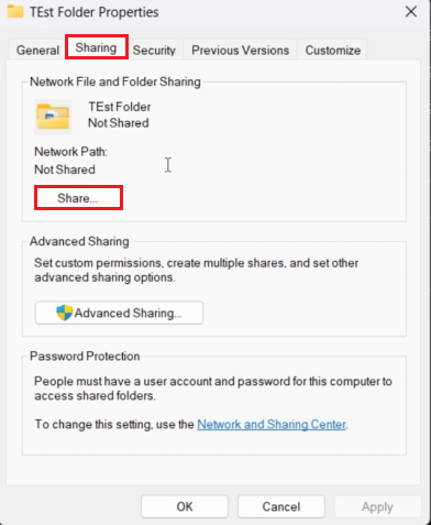 Acesse as propriedades da pasta compartilhada