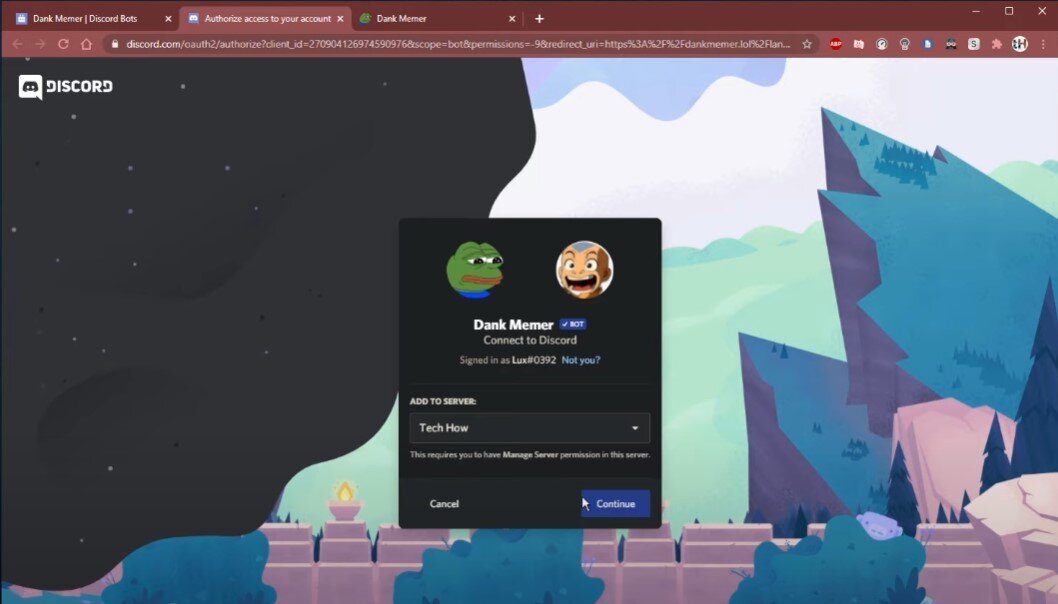 Add Dank Memer Bot To Discord Server 