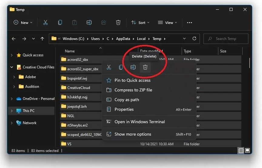 temporary files delete