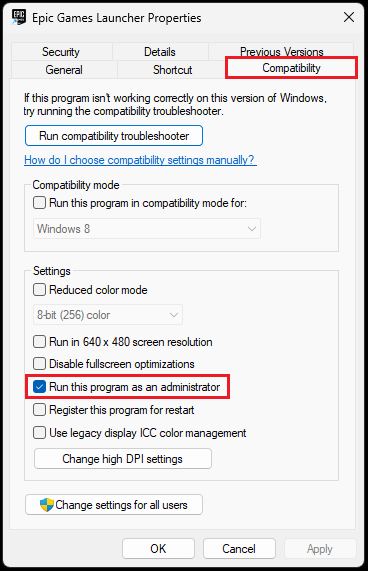 run epic games as an admin