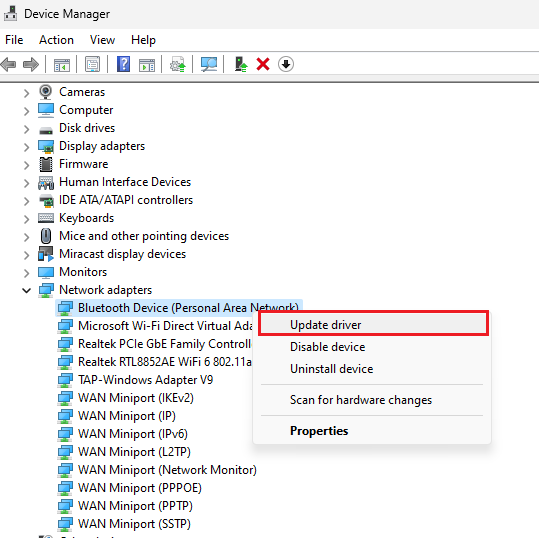 update the network adpater driver