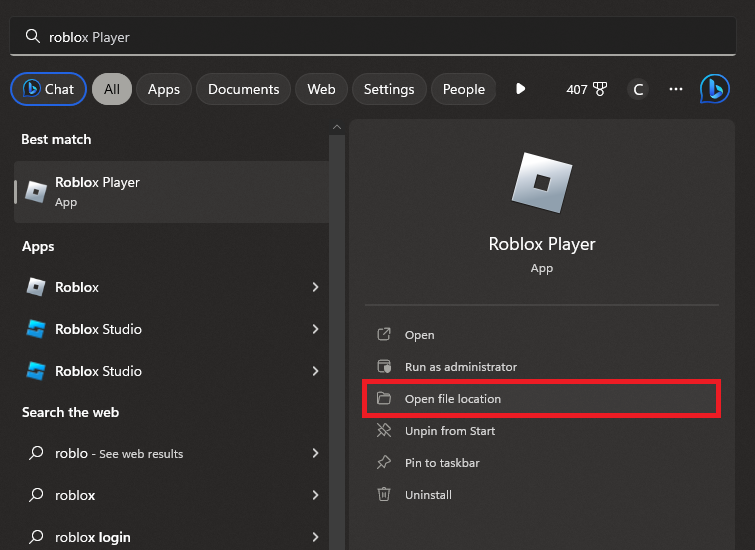 Roblox open file location