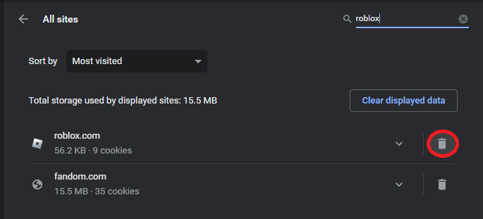 delete the roblox site data