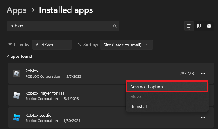 roblox advanced options