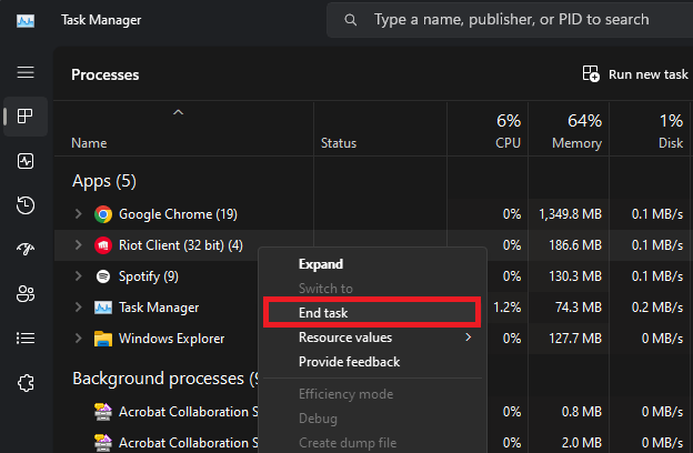 end riot client task