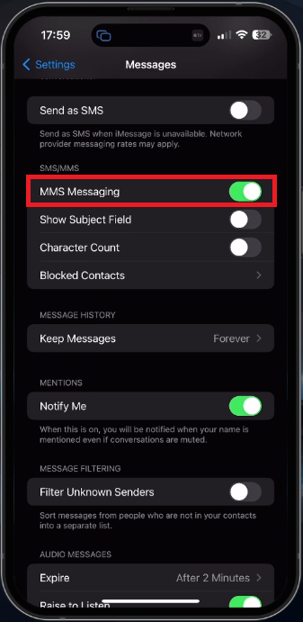 MMS Messaging settings