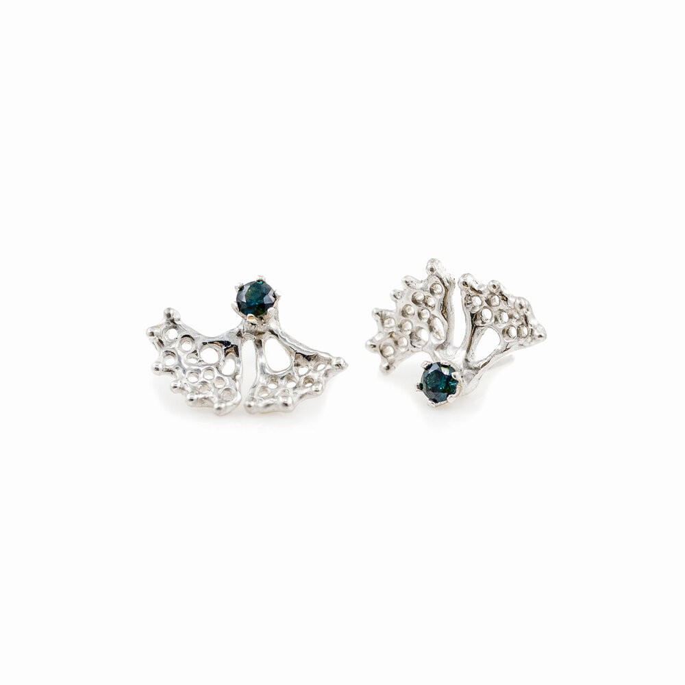 Silver fanned earrings with Australian parti sapphires Luke Maninov