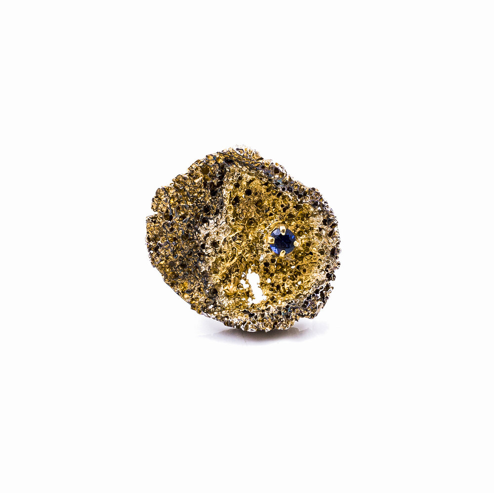 Round Inner Island Ring | Sterling silver, sapphire, gold vermeil, patina.