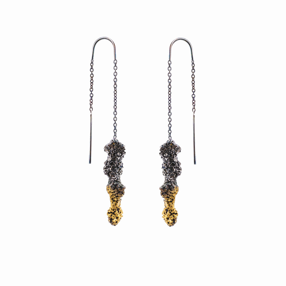 Spire Earrings | Sterling silver, gold vermeil, patina.