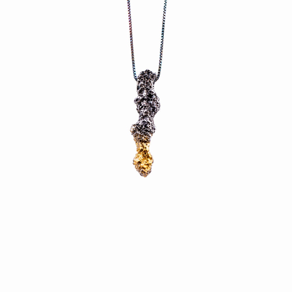Spire Pendant | Sterling silver, gold vermeil, patina.