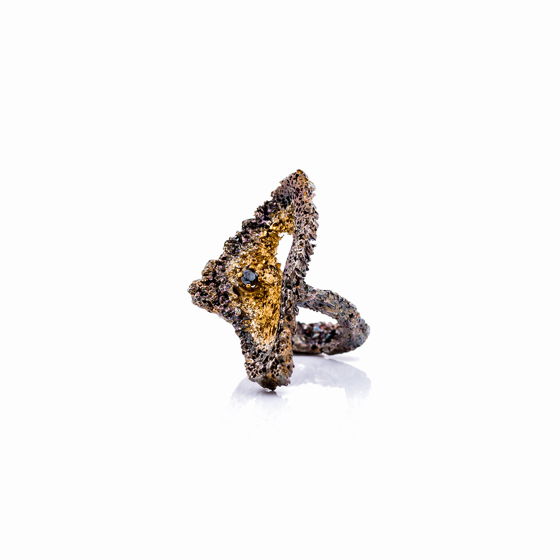 Graceful Inner Islands ring | Sterling silver, black diamond, gold vermeil, patina.