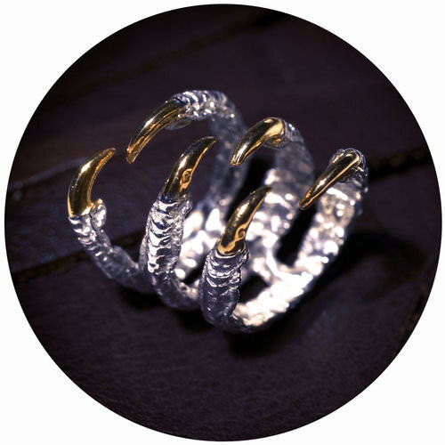  Gold Triple Claw Ring // solid Argentium Sterling Silver and Gold Vermeil (2013) 