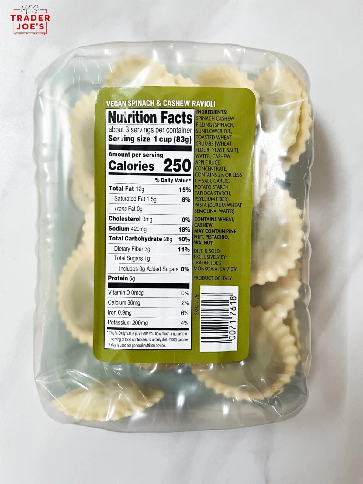 Vegan Spinach and Cashew Ravioli — Mrs. Trader Joe's