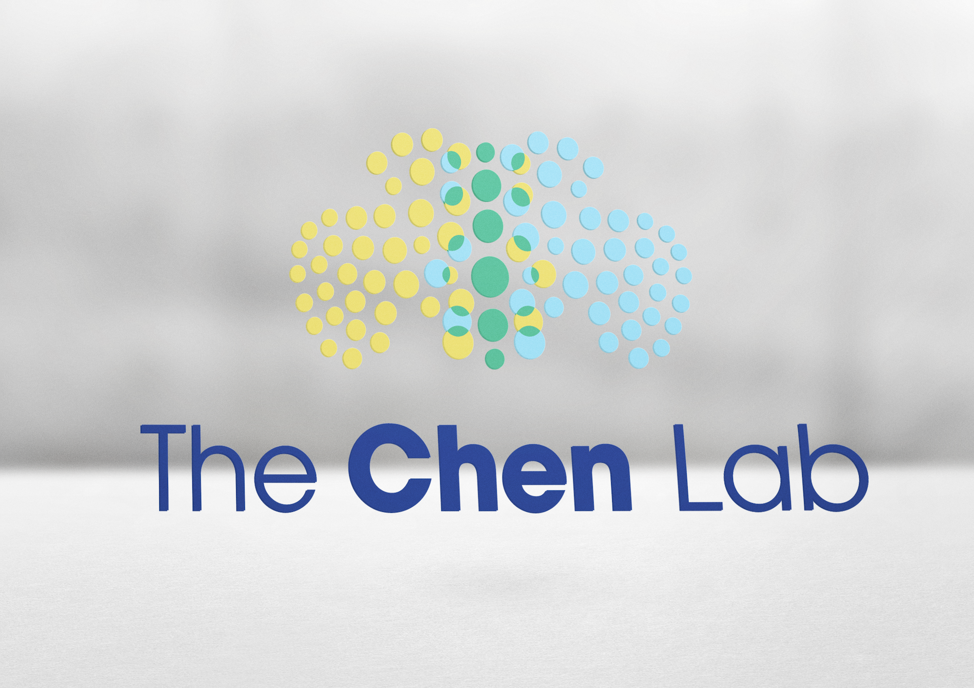 Mockup of a sticker on glass featuring a custom lab logo design for the Chen Lab